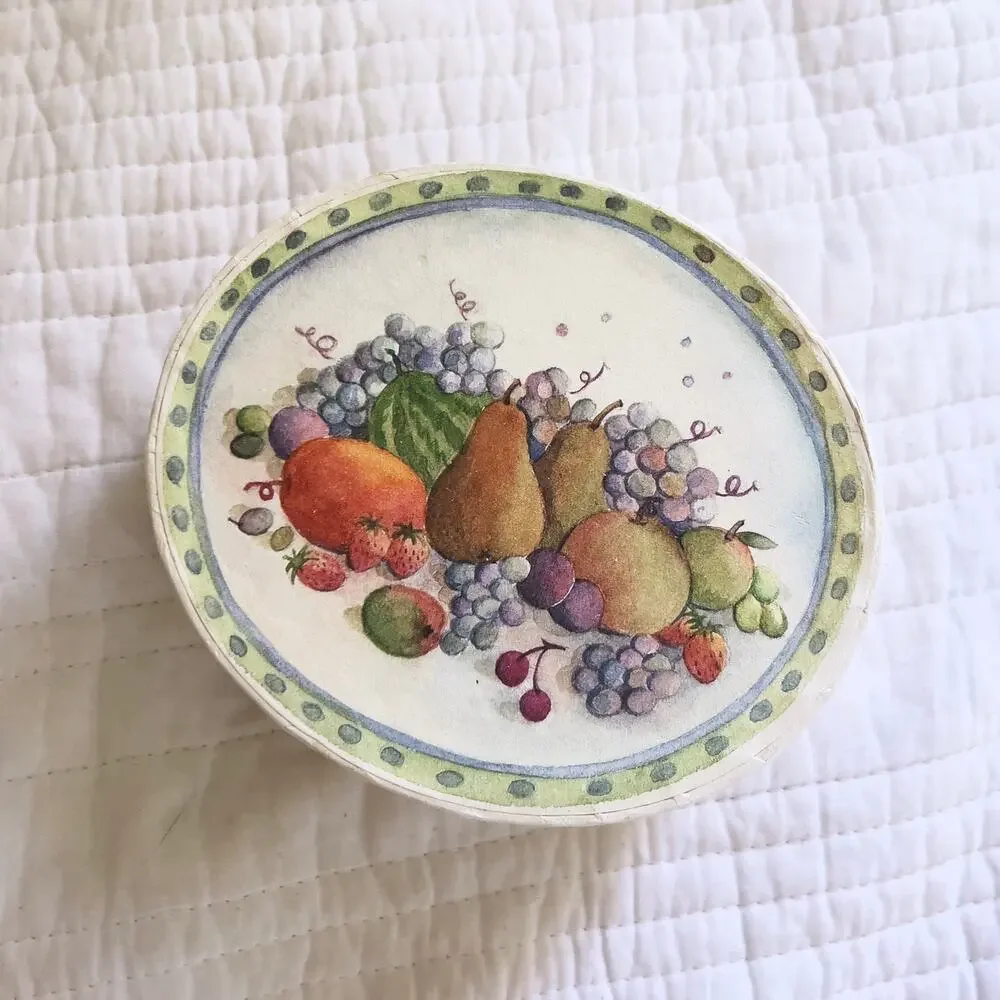 Vintage 1990s Oval Gift Box Jubilee 1993 Fruit Basket Trinket Present